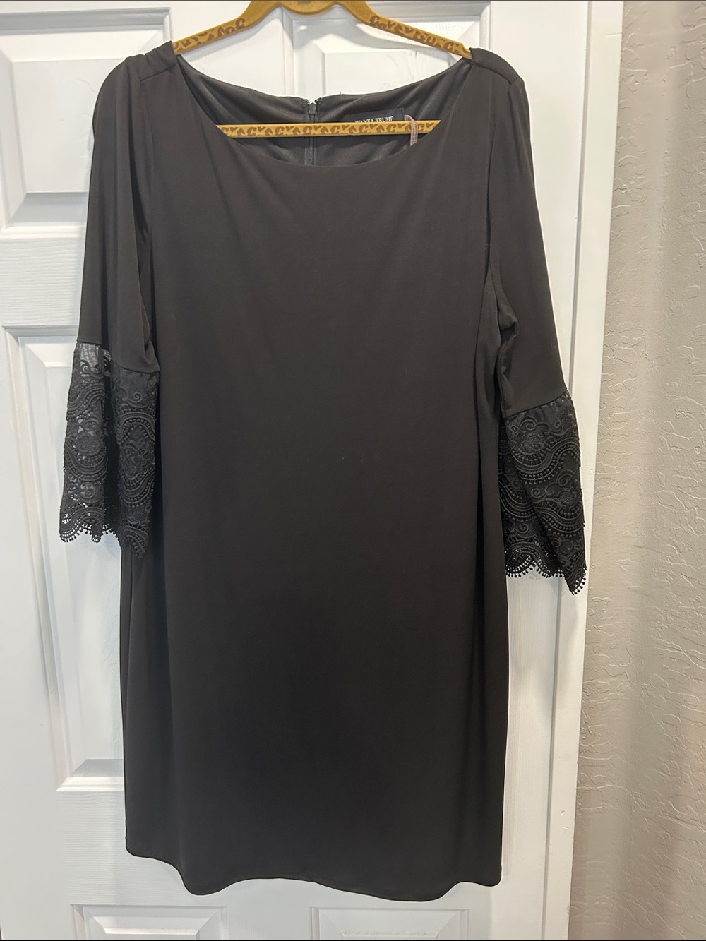 Ivanka Trump Black Midi Dress with Lace Bell Sleeves